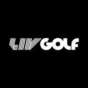 LIV Golf logo on fairway next to Titleist golf ball by hole.